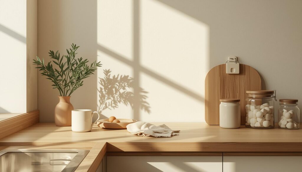 A cozy minimal kitchen scene 